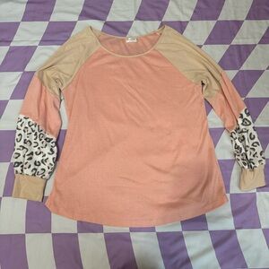 Pink Cheetah Color block Sleeve Pullover